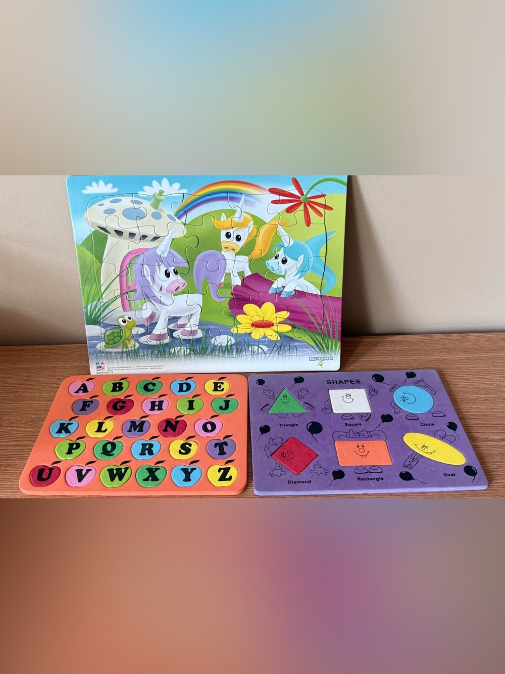 Kids Unicorn Puzzle and Learning Boards Set - Purple, Blue, Yellow